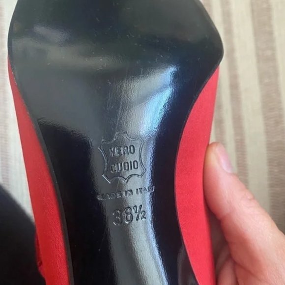 NEW Alberta Ferretti Red Silk Kitten Mary Jane Pumps with Straps US 6 - Picture 9 of 9